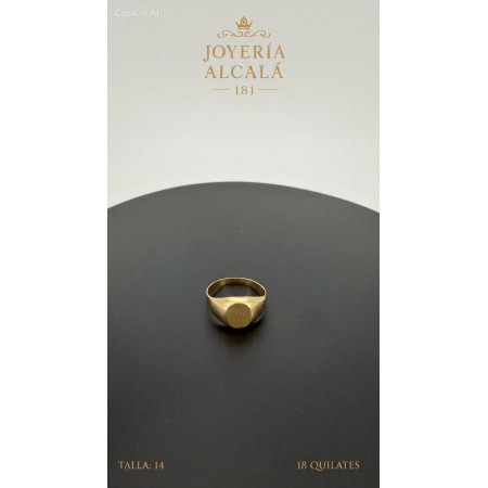 Anillo sello liso de oro 18k talla 14